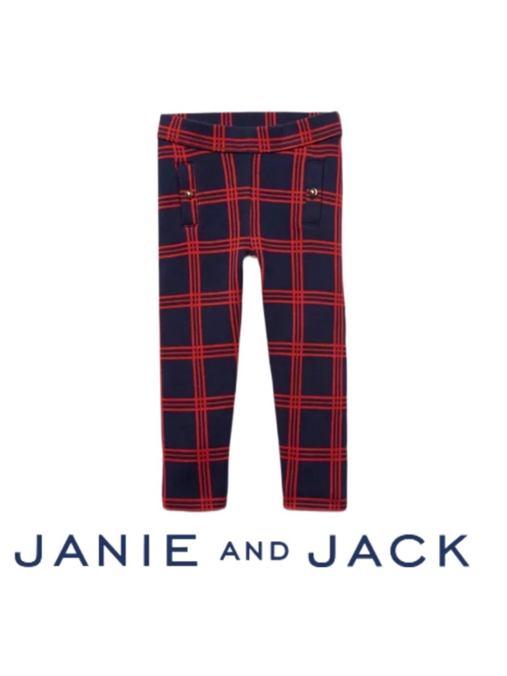 JANIE AND JACK | Jacquard Windowpane Pant Blue Red Plaid Gold Accent